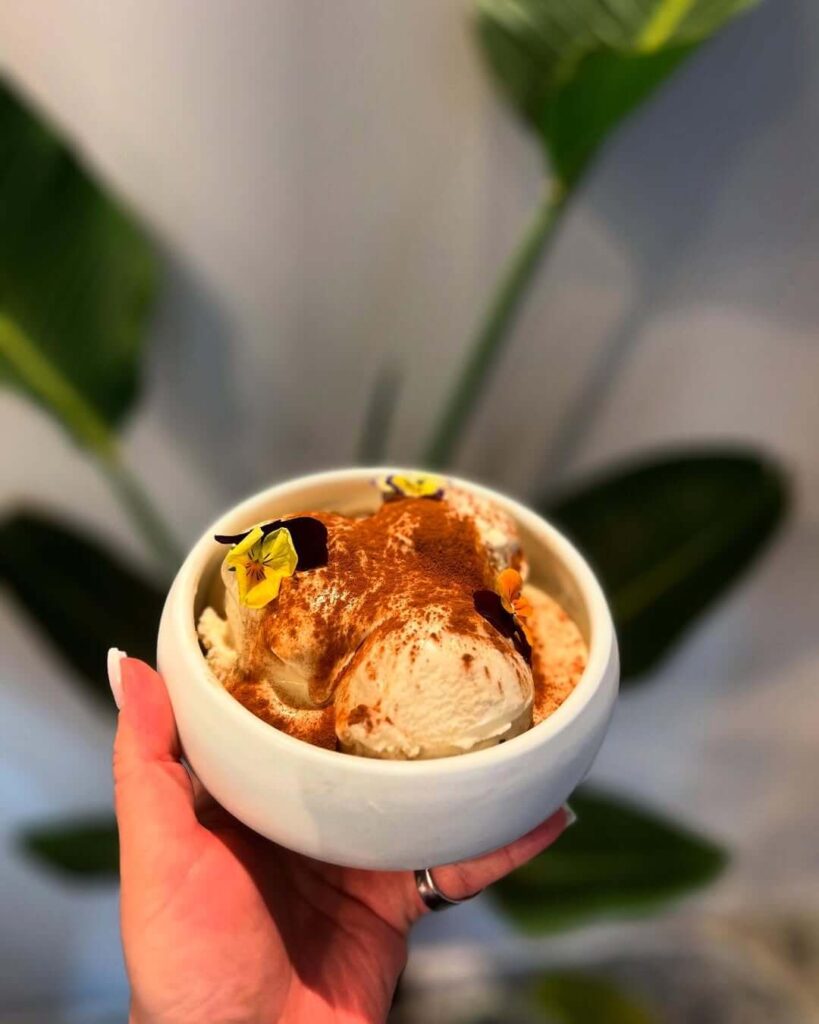 Savoiardi biscuits with coffee liqueur,coffee ice cream,tiramisu cream&cocoa